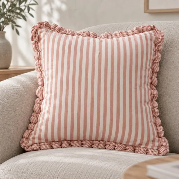 Cuscino quadrato in garza di cotone (45 x 45 cm) Ga�a a righe Albicocca