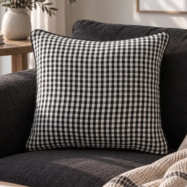 Cuscino quadrato in garza di cotone (45 x 45 cm) Ga�a vichy Nero
