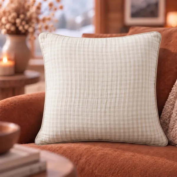 Cuscino quadrato in garza di cotone (45 x 45 cm) Ga�a vichy Beige