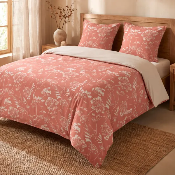 Copripiumino e due federe in cotone (260 x 240 cm) Orlane Rosso Marsala