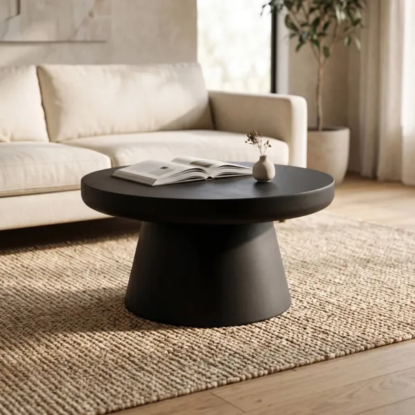 Tavolino rotondo in magnesio ossidato (H40,6 cm) Asta Nero