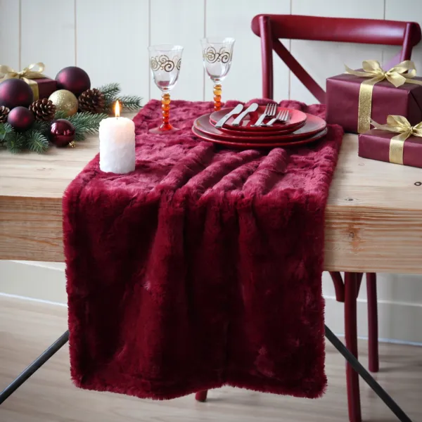 Runner da tavolo Natale (150 x 28 cm) Morbida pelliccia Bordeaux