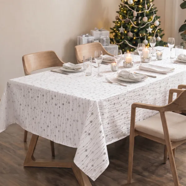 Tovaglia natalizia rettangolare (140 x 240 cm) Pioggia di stelle Bianca