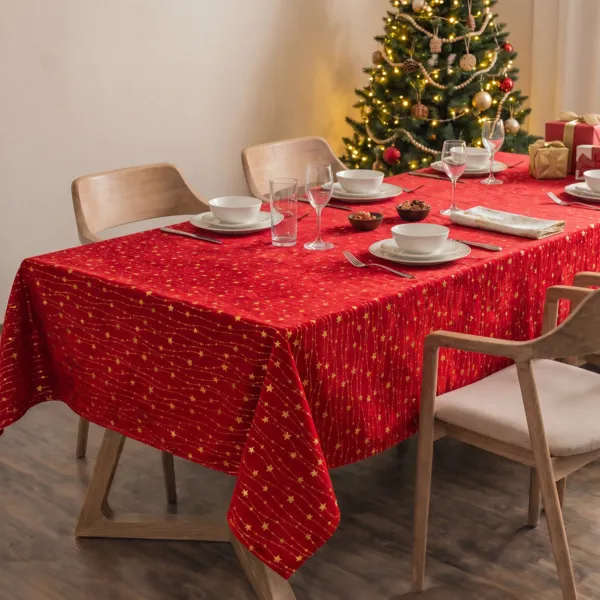 Tovaglia di Natale rettangolare (140 x 240 cm) Pioggia di stelle Rosso e dorato