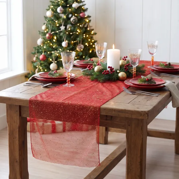Tischl�ufer Pailletten Rot
