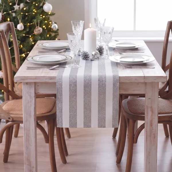 Runner da tavolo addobbi natalizi (250 x 28 cm) Righe Bianco