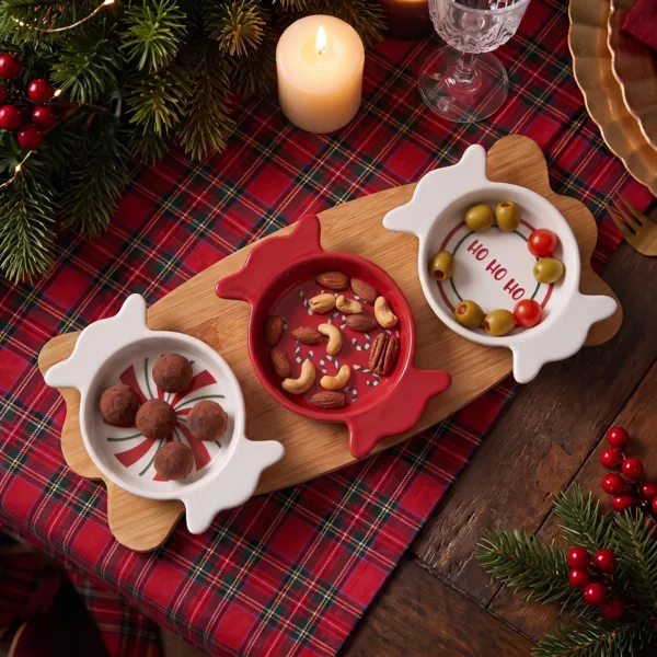 Tapas-Set mit 3 Schalen (29 x 10 cm) Bonbons Rot und Wei�