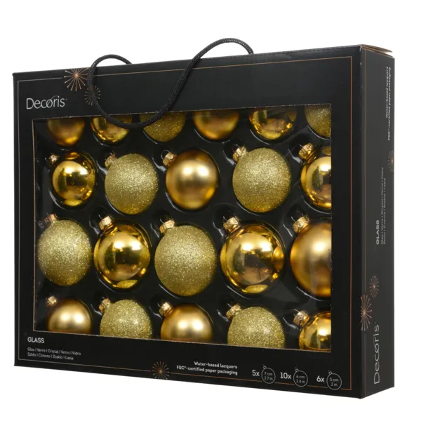 Set di 21 palline di Natale in vetro assortite con glitter oro