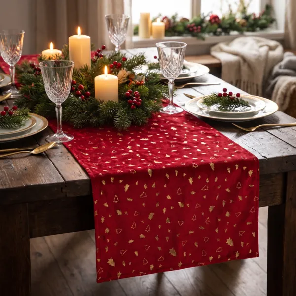 Bordl�ber i fl�jl (300 x 28 cm) Juletr�er R�d