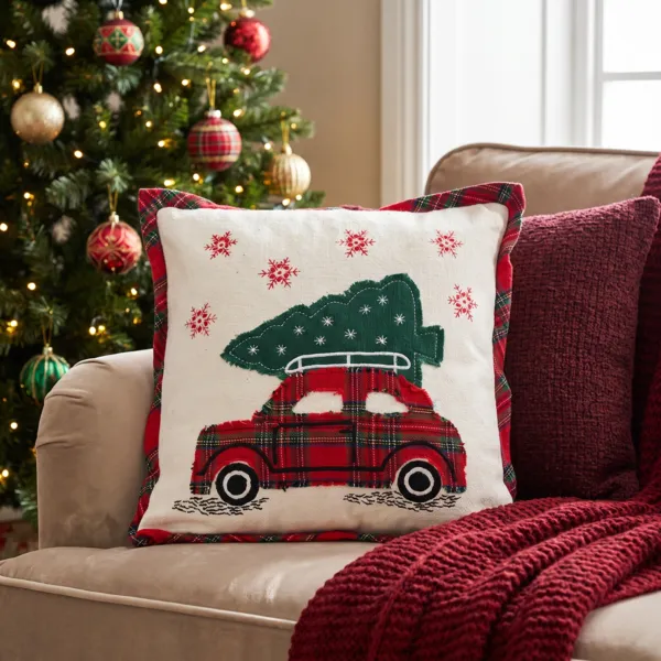 Quadratisches Weihnachtskissen Baumwolle (45 x 45 cm) Christmas Tartan Rot