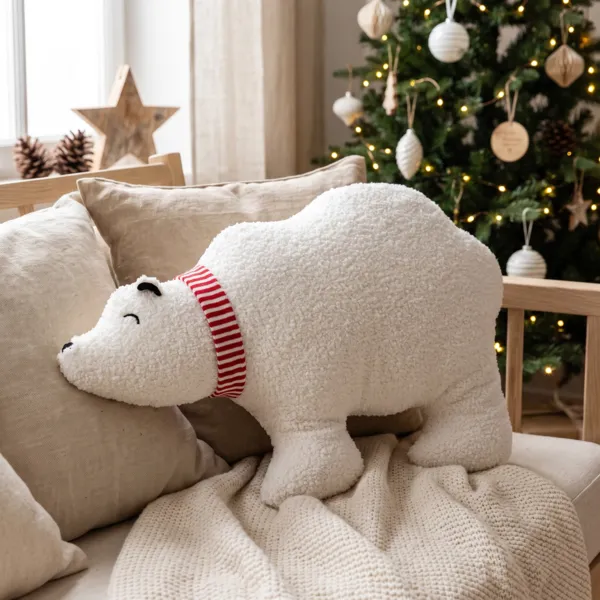 Kerstkussen boucl� (65 x 37 cm) IJsbeer Wit