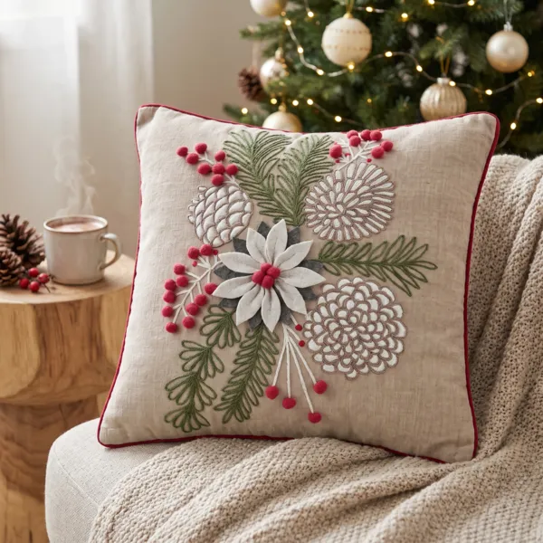Weihnachtskissen aus Baumwolle und Wolle (45 x 45 cm) Winty Natur
