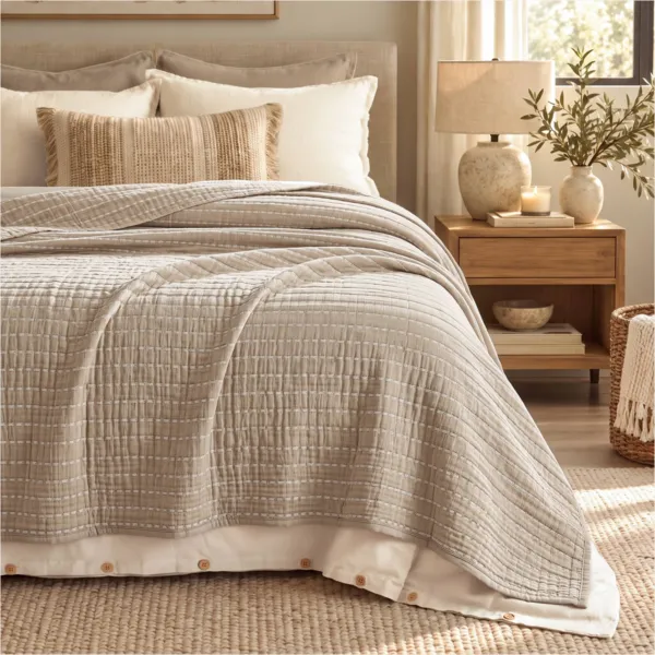 Couvre-lit gaze de coton matelass�e (260 x 240 cm) Nola Taupe
