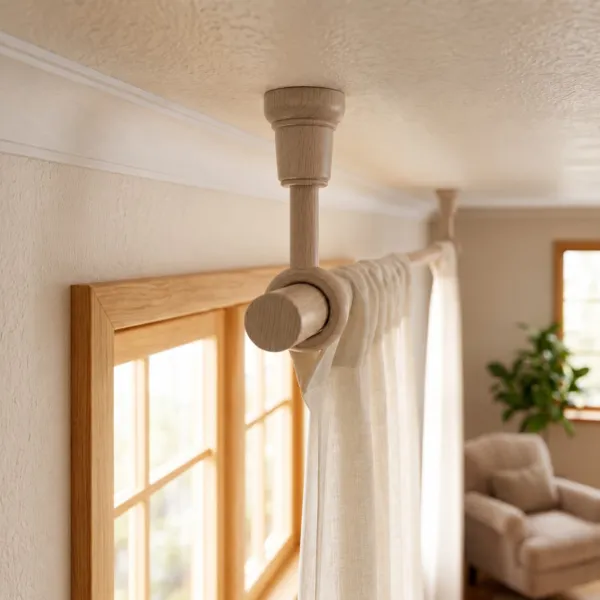 Soporte de barra extensible de madera (L140 - 160 / D28 mm) Nils Beige Barnizado