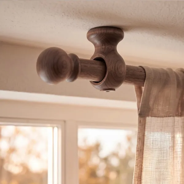 Lot de 2 supports plafond tringle bois (L8 cm / D28 mm) Nils Naturel