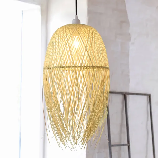 Suspension lumineuse � franges en bambou (H70 cm) Huelva Naturel