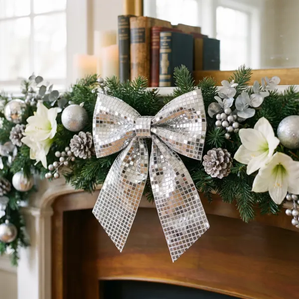 Grand Noeud de No�l (H34 cm) Disco Argent