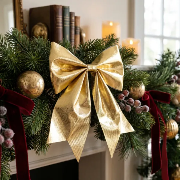 Kerststrik (H24 cm) London chic Glanzend goud