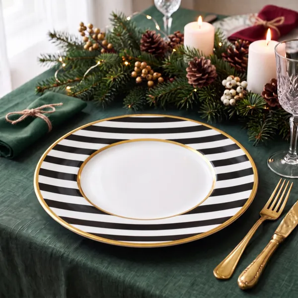 Set di 12 sottopiatti a righe Nero e Bianco