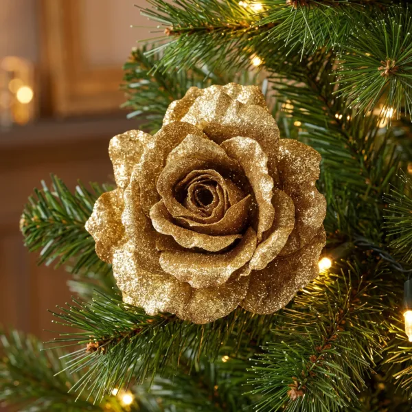 Flor decorativa en pinza (D12 cm) Brillante Oro