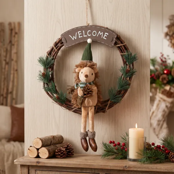 Couronne de No�l (D33 cm) Welcome H�risson Marron