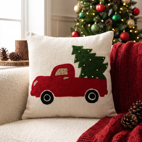 Kerst kussen vierkant katoen (45 x 45 cm) Vrolijke Bestelwagen