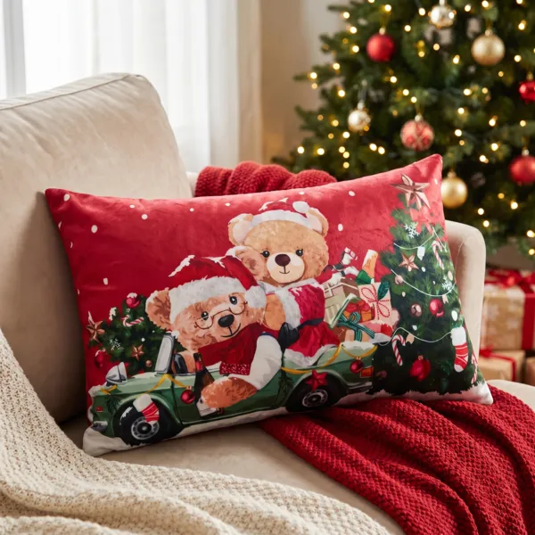 Coussin de noel rectangulaire (40 x 60 cm) Nounours Rouge