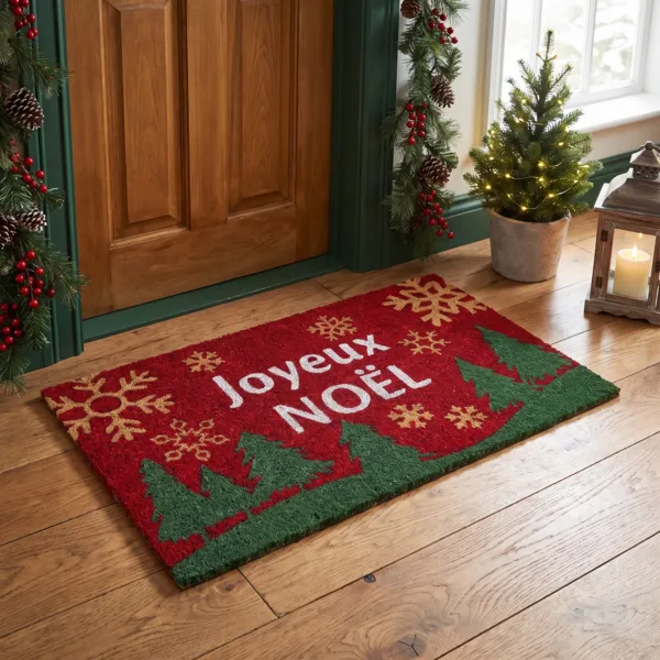 Kerst kokos deurmat (45 x 75 cm) Vrolijk Kerstfeest Rood en Groen