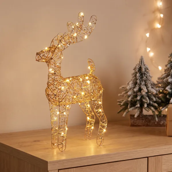 Reno de Navidad luminoso a pilas (H37 cm) Gulliver Oro y blanco cálido