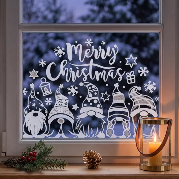 Sticker vitrostatique pour fen�tre (40 x 28,5 cm) Joyeux No�l les Lutins