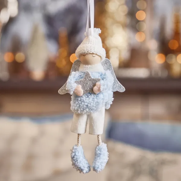 Angelo da appendere (H16 cm) Piccolo Ragazzo stellato Blu