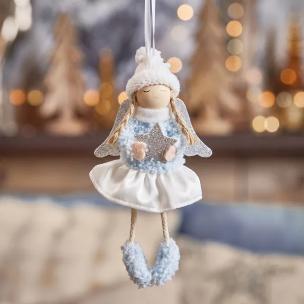Ange � suspendre (H16 cm) Petite Fille �toil�e Bleu