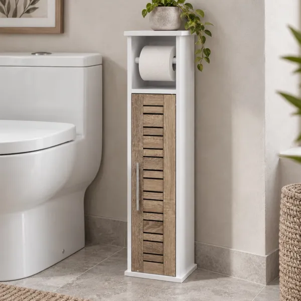 Mobiletto portarolo wc con riserva (75 cm) Stockholm Bianco