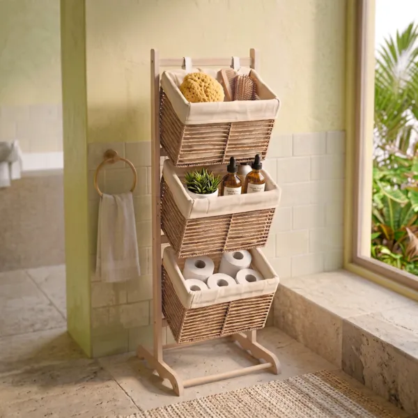 Mueble de almacenamiento 3 cestas inclinadas (H102 cm) Paulownia Beige