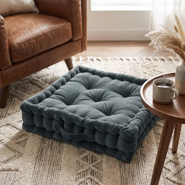 Coussin de sol carr� velours de coton (50 x 50 cm) Victor Gris ardoise