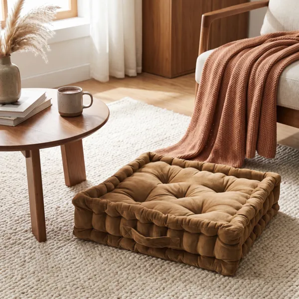 Coussin de sol carr� velours de coton (50 x 50 cm) Victor Camel