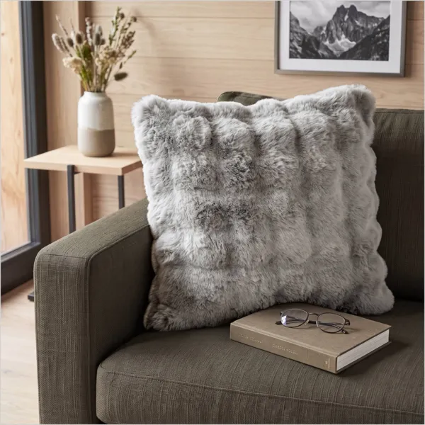 Coussin carr� fausse fourrure (50 x 50 cm) Toronto Gris 
