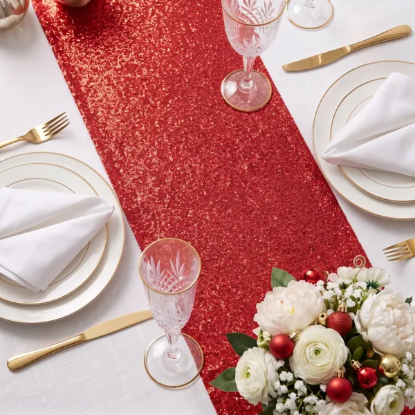 Tischl�ufer Weihnachten aus Organza (250 x 28 cm) Eleganz Rot