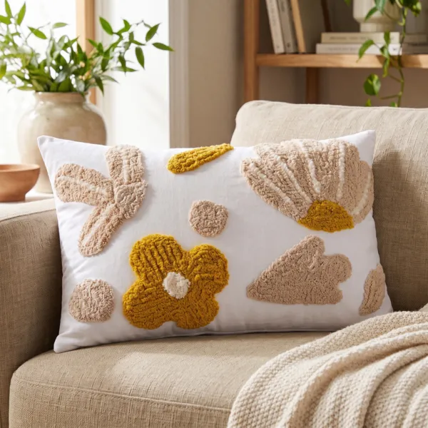 Rektangulær bomulds pude (40 x 60 cm) Camille Ecru