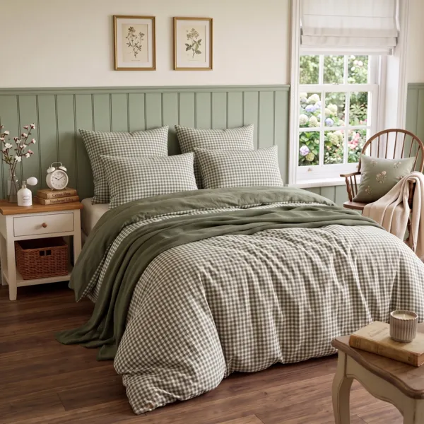 Housse de couette gaze de coton (200 x 200 cm) Ga�a vichy Vert romarin