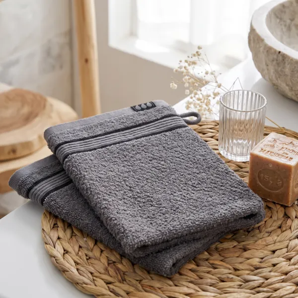 2er Set Waschlappen aus BaumwolleBlack Line Grau / Schwarz