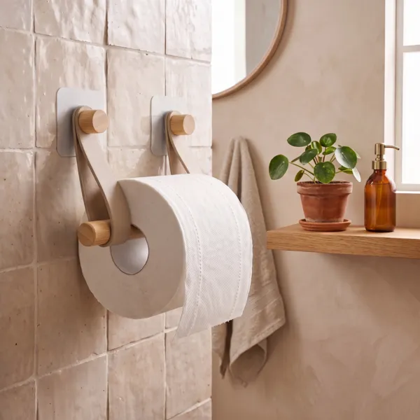 Zelfklevende toiletpapierhouder easy Chic imitatie leder Beige