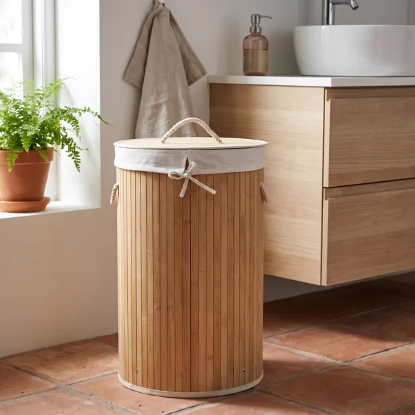 Panier � linge rond en bambou (H60 cm) Anako Naturel