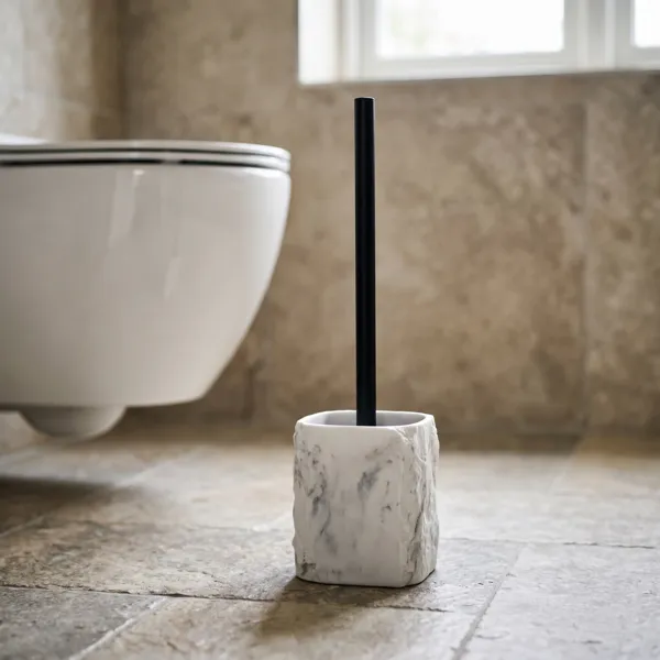 Brosse WC carr�e polyr�sine effet marbre Paola Gris