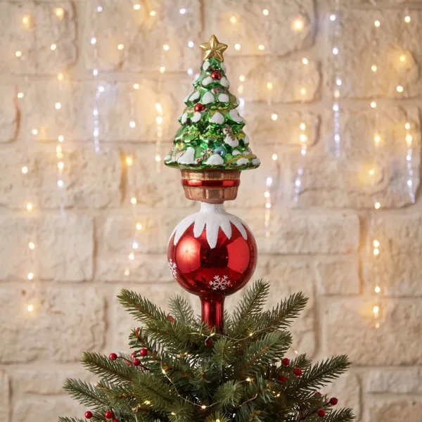 Cimier de sapin en verre D�corations de No�l Vert et rouge