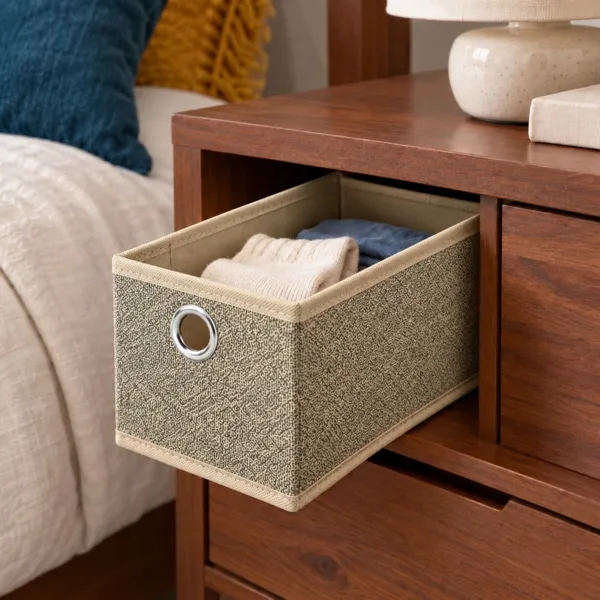 Cesta de almacenamiento plegable de tela (12 x 28 cm) Velmio Marfil