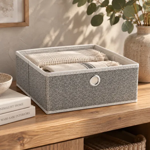 Cesta de almacenamiento plegable de tela (28 x 12 cm) Gris jaspeado