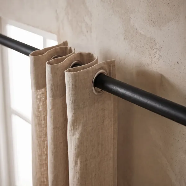 Barra de cortina de madera (L200 cm / D28 mm) Nils Negro mate