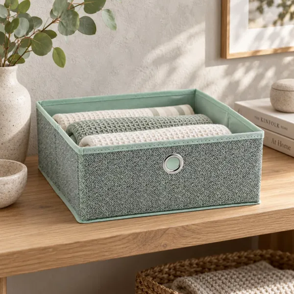 Cesta de almacenamiento plegable de tela (28 x 12 cm) Velmio Verde salvia