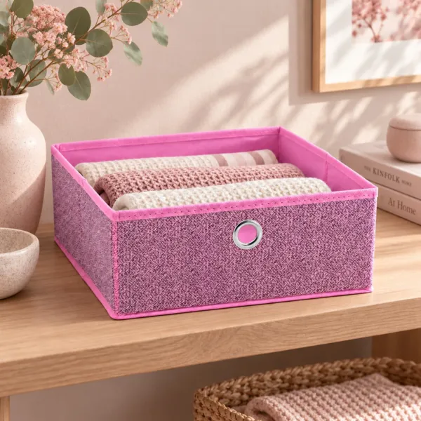 Cesta de almacenamiento plegable de tela (28 x 12 cm) Velmio Rosa rubor